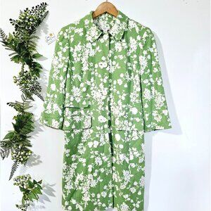 Ann Taylor Loft Green & White Floral Linen‎ Blend Coat Size 6《917》J